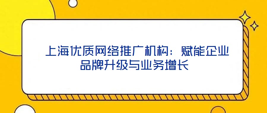  上海優質網絡推廣機構：賦能企業品牌升級與業務增長