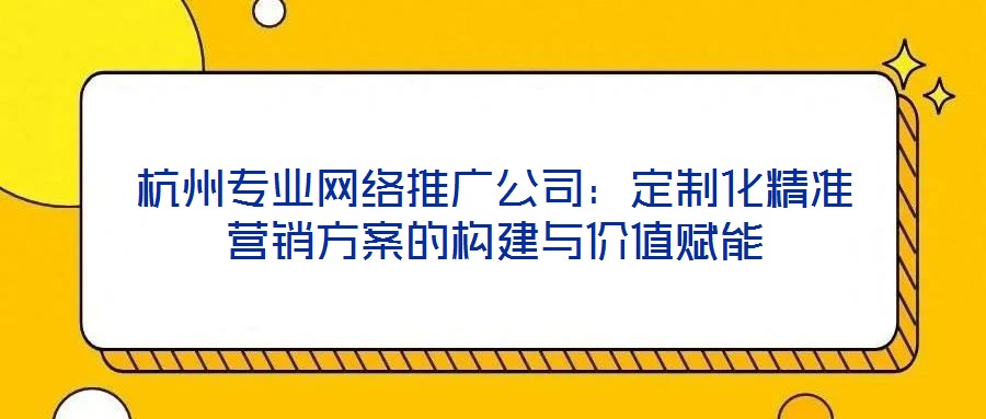 杭州專業網絡推廣公司：定制化精準營銷方案的構建與價值賦能